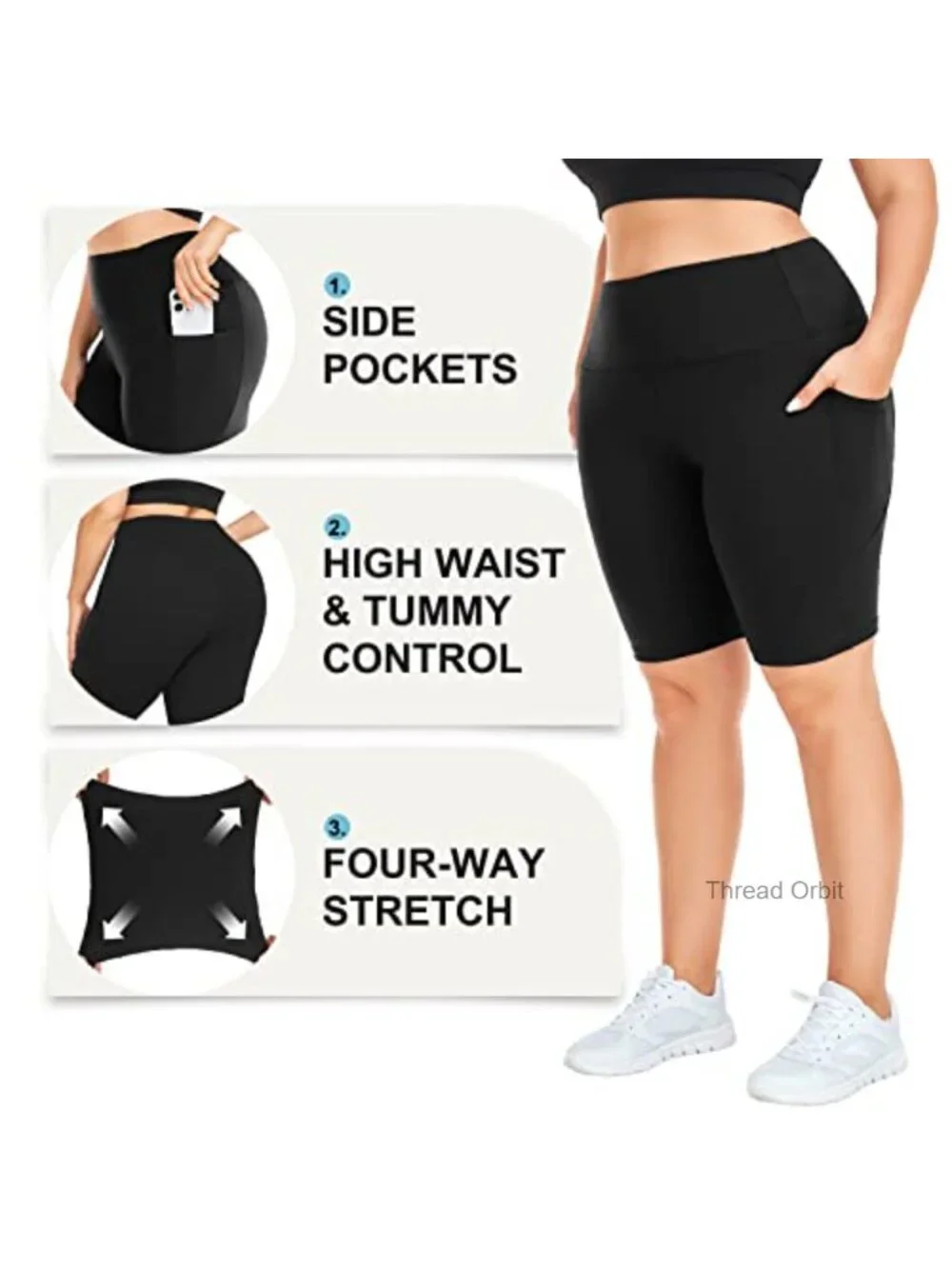 Plus Size High Waisted Biker Shorts with Pockets for Women, Tummy Control,